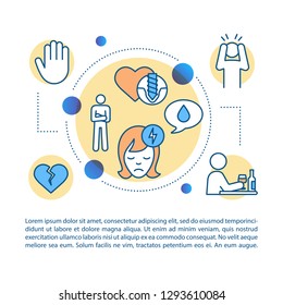 Hard feelings concept linear illustration. Stress, grief, despair, broken heart, alcohol abuse. Article, brochure, magazine page. Thin line icons with text. Print design. Vector outline drawing