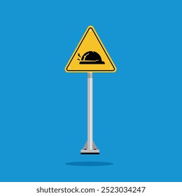 hard hat area warning sign on yellow triangle board. Suitable for posters and web icons	
