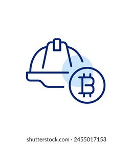 Sombrero duro y símbolo de bitcoin. Minería de criptomonedas. Icono de trazo perfecto y editable