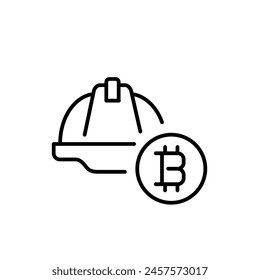 Hard hat and bitcoin symbol. Cryptocurrency mining. Pixel perfect vector icon