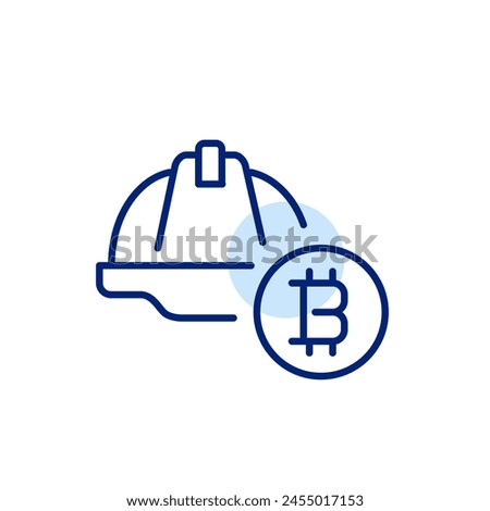 Hard hat and bitcoin symbol. Cryptocurrency mining. Pixel perfect, editable stroke icon