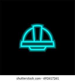 Hard hat blue glowing neon ui ux icon. Glowing sign logo vector