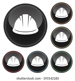 Hard Hat Construction Icon.  Black Glossy Icon Set