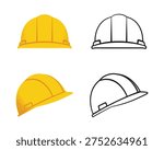 Hard Hat Front View Icon Set. Safety Helmet for Construction Site Worker, Builder, and Industrial Protection.