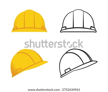 Hard Hat Front View Icon Set. Safety Helmet for Construction Site Worker, Builder, and Industrial Protection.