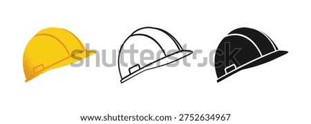 Hard Hat Front View Icon Set. Safety Helmet for Construction Site Worker, Builder, and Industrial Protection.