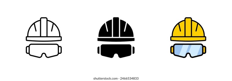 Hard-Hut mit Brillen-Ikone. Bauhelm mit Sicherheitsmasken-Vektorgrafik-Symbol. Ingenieur-Hut mit Schutzbrille Illustration isoliert.