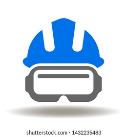 Hard Hat Goggles Icon Vector. Construction Protection Logo. Safety First Sign. Work And Health Safe Protective Tool Illustration.