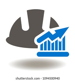 Hard Hat Graph Icon Vector. Safety Helmet Chart Illustration. Industrial Report Logo. Success Development Engineering Work Data Analyzing Industry Symbol.