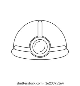 Hard hat or helmet with light icon in vector line drawing