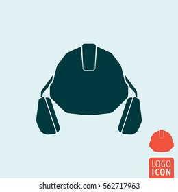 Hard hat icon. Construction helmet with headphones. Vector illustration.