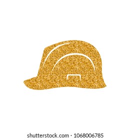 Hard hat icon in gold glitter texture. Sparkle luxury style vector illustration.