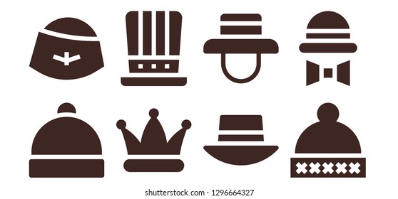  hard hat icon set. 8 filled hard hat icons. Simple modern icons about  - Hat