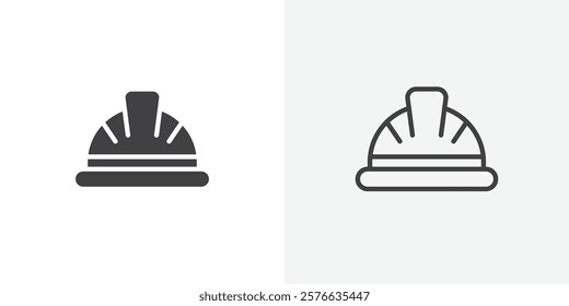 Hard hat icon set in black flat solid and outlined style.