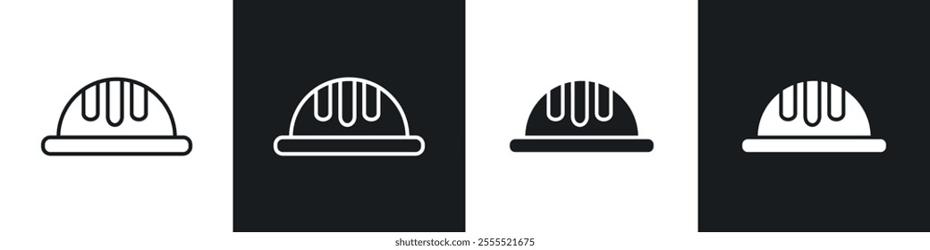 Hard hat icon vector collection in black and white.