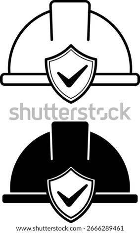 Hard Hat Icons. Black and White Vector Illustrations. Special Headgear For Head Protection From Injuries At Work. Concept Protection