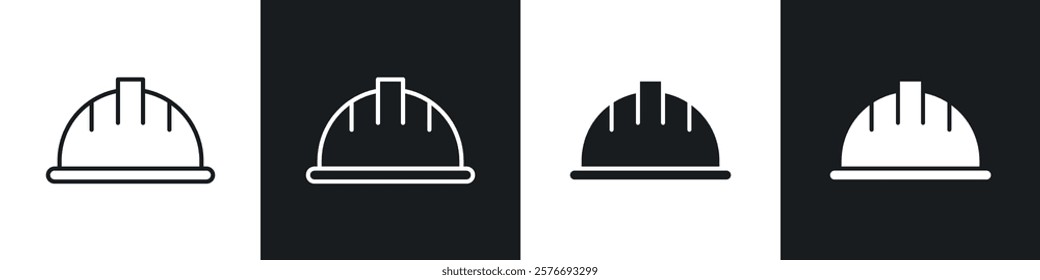 Hard hat icons collection in black and white solid and line style