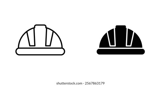 Hard hat icons collection in Filled flat and thin line style.