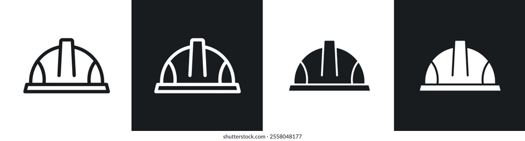 Hard hat icons pack in black and white filled and outlined versions.