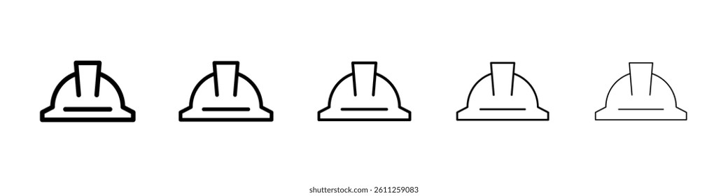Hard hat icons vector set in different stroke line style