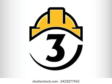 Hard hat Letter 3 Logo Design Vector letter template design for brand.