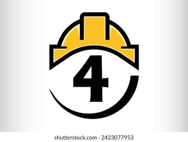 Hard hat Letter 4 Logo Design Vector letter template design for brand.