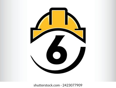 Hard hat Letter 6 Logo Design Vector letter template design for brand.