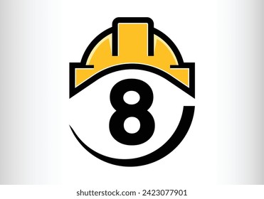 Hard hat Letter 8 Logo Design Vector letter template design for brand.