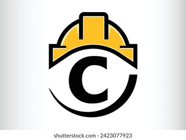 Hard hat Letter C Logo Design Vector letter template design for brand.