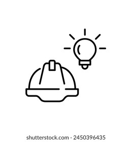 Hard hat and lightbulb. Innovative design, construction and engineering. Pixel perfect vector icon