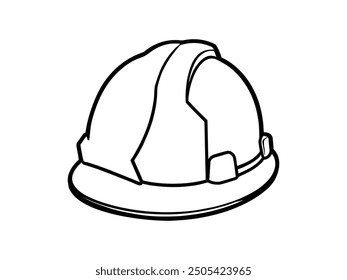 Hard Hat Line Art with Construction Tools - Industrial Safety Helmet Vector Illustration.
