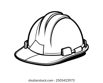 Hard Hat Line Art with Construction Tools - Industrial Safety Helmet Vector Illustration.