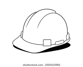 Hard Hat Line Art with Construction Tools - Industrial Safety Helmet Vector Illustration.
