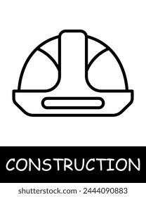 Icono de línea de casco. Protección, precauciones de seguridad, construcción, capataz, edificio, cemento, cimentación, arquitectura, techo, proyecto, trabajo. Icono de línea de Vector para negocios y publicidad