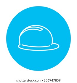Hard hat line icon for web, mobile and infographics. Vector white icon on the light blue circle isolated on white background.