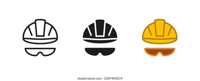 Hard hat mask icon. Protective safety helmet for construction. Industrial worker headgear vector illustration. Engineering job site equipment. Secure labor protection gear.