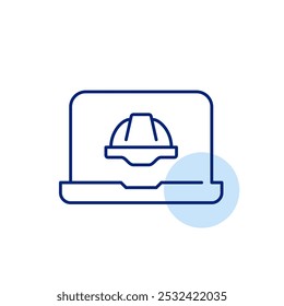 Hard hat on laptop. Web design and development. Pixel perfect vector icon