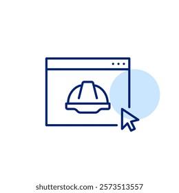 Hard hat on web page. Digital construction tools and development. Pixel perfect, editable stroke icon