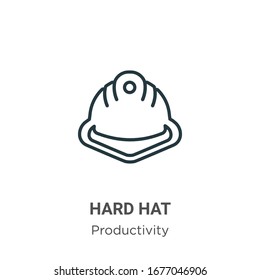 Hard hat outline vector icon. Thin line black hard hat icon, flat vector simple element illustration from editable productivity concept isolated stroke on white background
