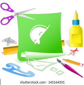 Hard hat. Paper template. Raster illustration.