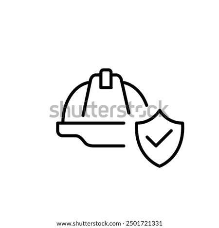 Hard hat and protection shield with checkmark. Workplace security. Information security engineering. Pixel perfect vector icon