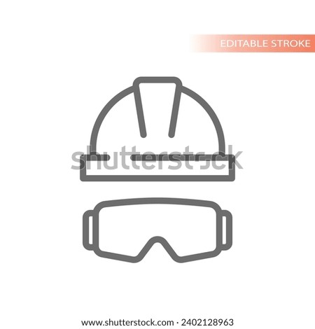 Hard hat and protective glasses icon. Hardhat line vector symbol.