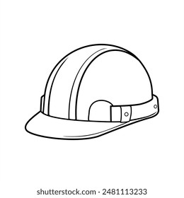 Vector de arte de la línea del casco de seguridad del sombrero duro aislado en blanco. Construcción de seguridad casco Vector línea art.