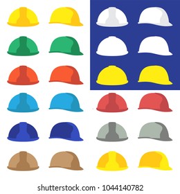 Hard hat set with different colors. Isolated vector icon 