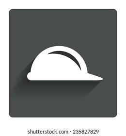 Hard hat sign icon. Construction helmet symbol. Gray flat square button with shadow. Modern UI website navigation. Vector