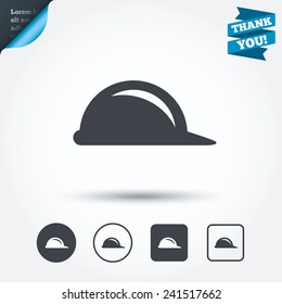 Hard hat sign icon. Construction helmet symbol. Circle and square buttons. Flat design set. Thank you ribbon. Vector