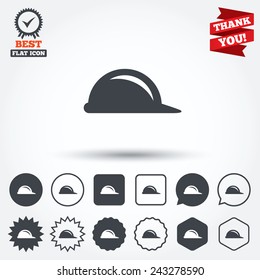 Hard hat sign icon. Construction helmet symbol. Circle, star, speech bubble and square buttons. Award medal with check mark. Thank you ribbon. Vector