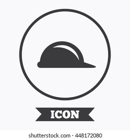 Hard hat sign icon. Construction helmet symbol. Graphic design element. Flat symbol in circle button. Vector