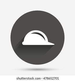 Hard hat sign icon. Construction helmet symbol. Circle flat button with shadow. Vector