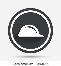 Hard hat sign icon. Construction helmet symbol. Circle flat button with shadow and border. Vector